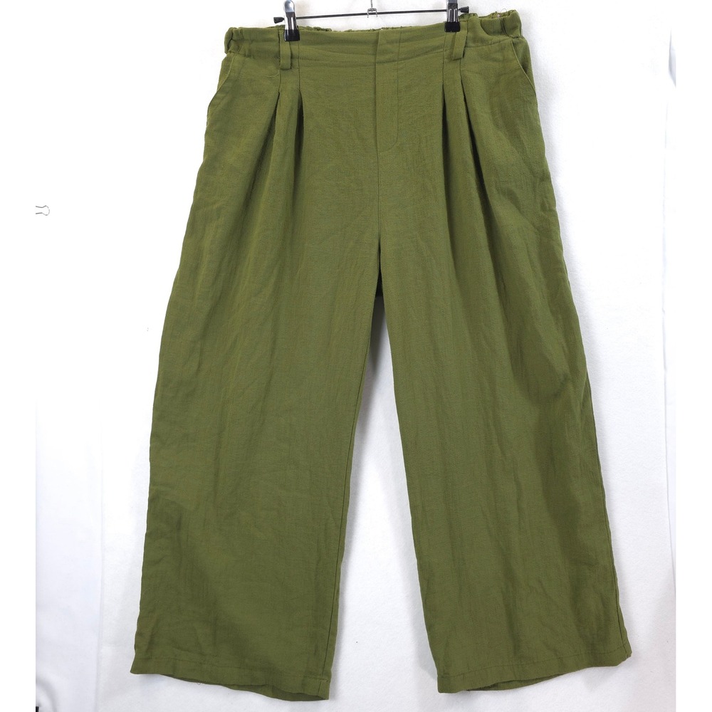 Halara Wide Leg Pleated Pants Olive Green Women XL Earthy Boho Lagenlook Capsule